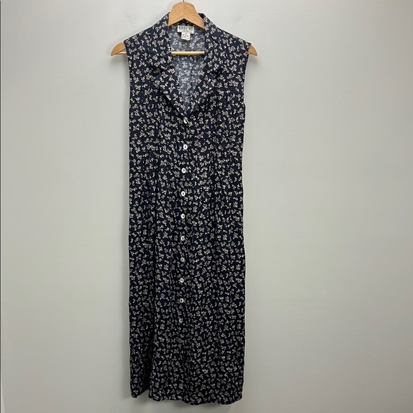 Vintage Cottagecore 90s Dress Robbie Bee Midi Ditzy Floral Button Down Flowy - Picture 1 of 9